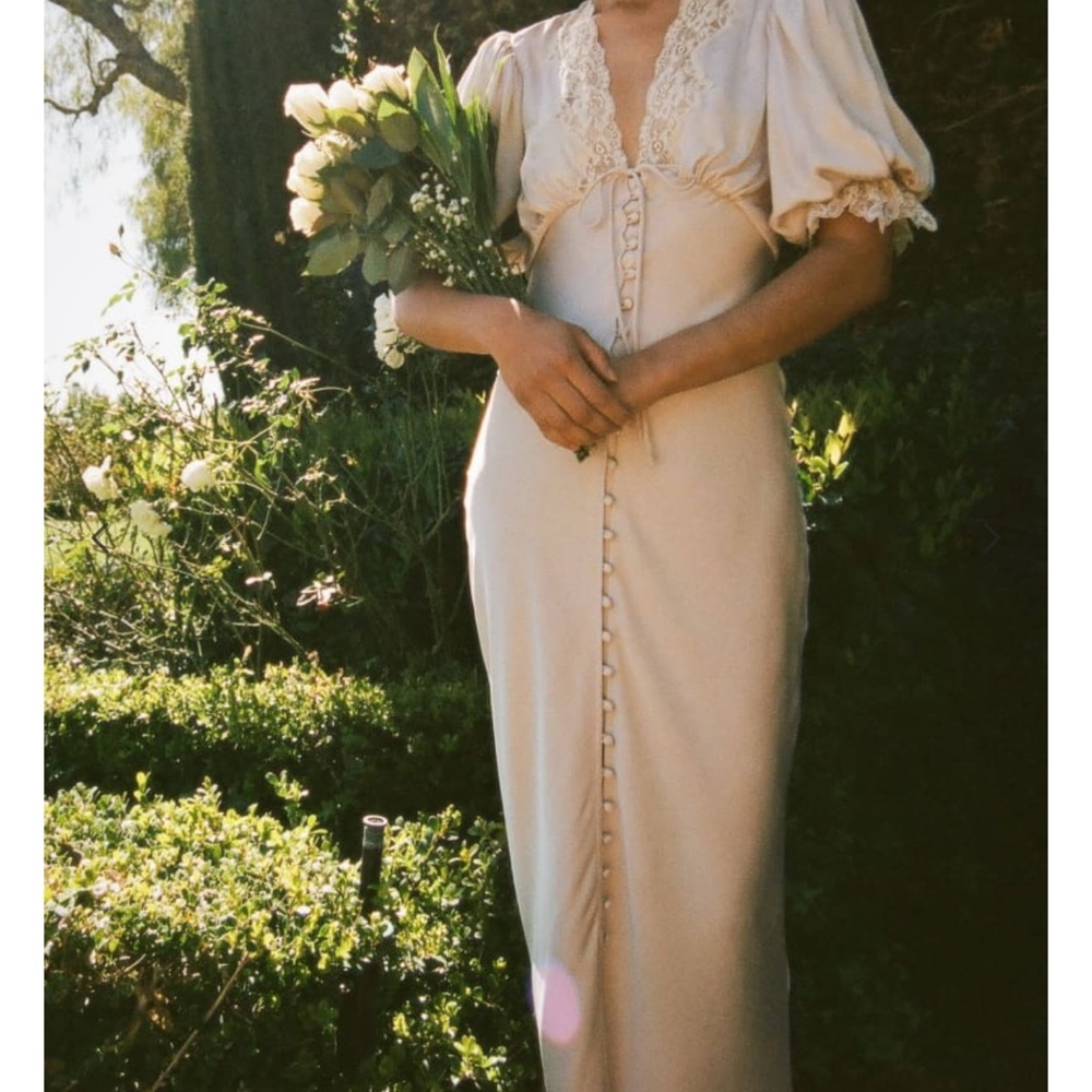 Rumored Cream Puff Sleeve V-Neck Maxi Gown